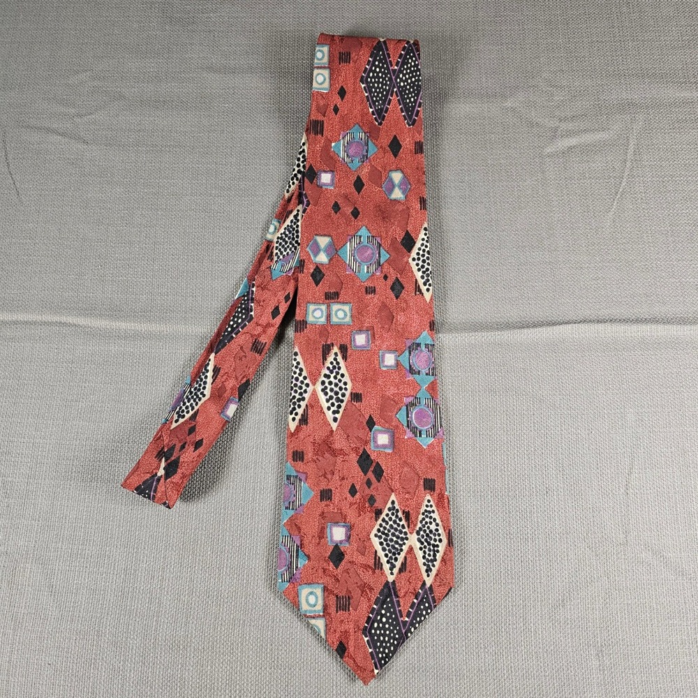 Oscar de la Renta Vintage Neckwear Couture Silk Geometric Diamond Print Tie